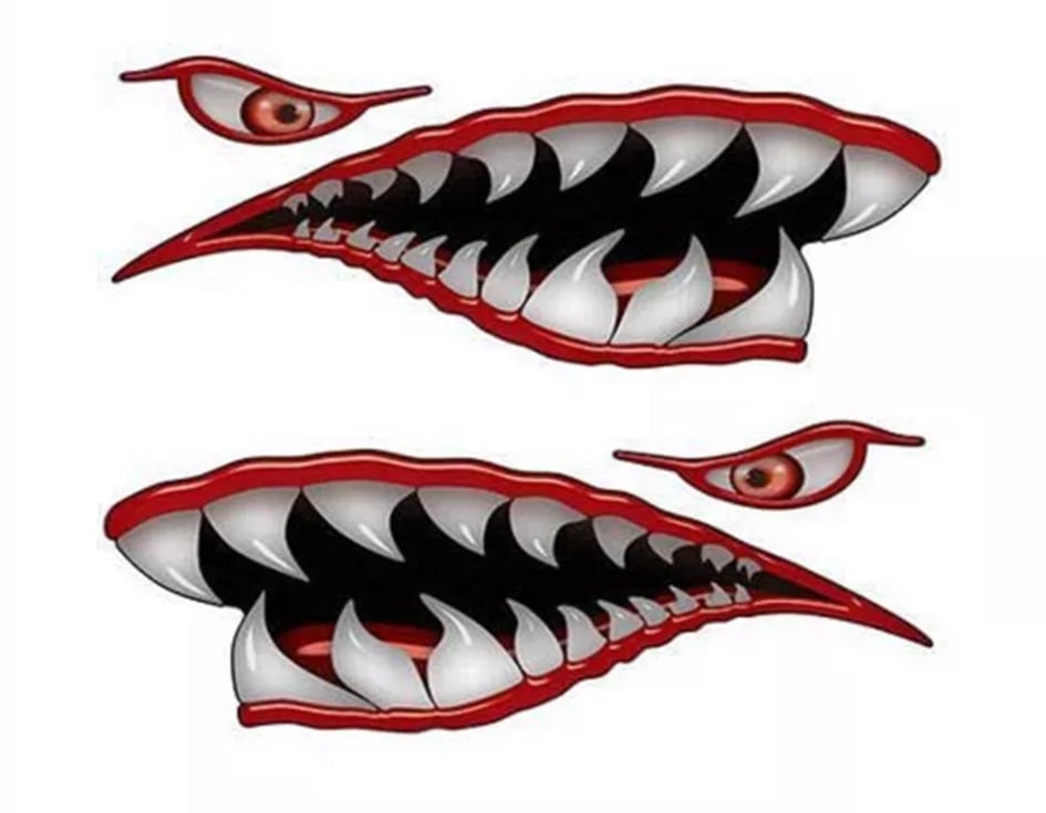 FLYING TIGER SHARK TEETH HOT ROD METALLIC STICKER SET | American Sale Shop